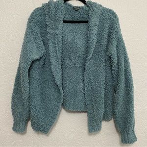 Wild Fable- Cropped fuzzy hooded jacket aqua Size Medium